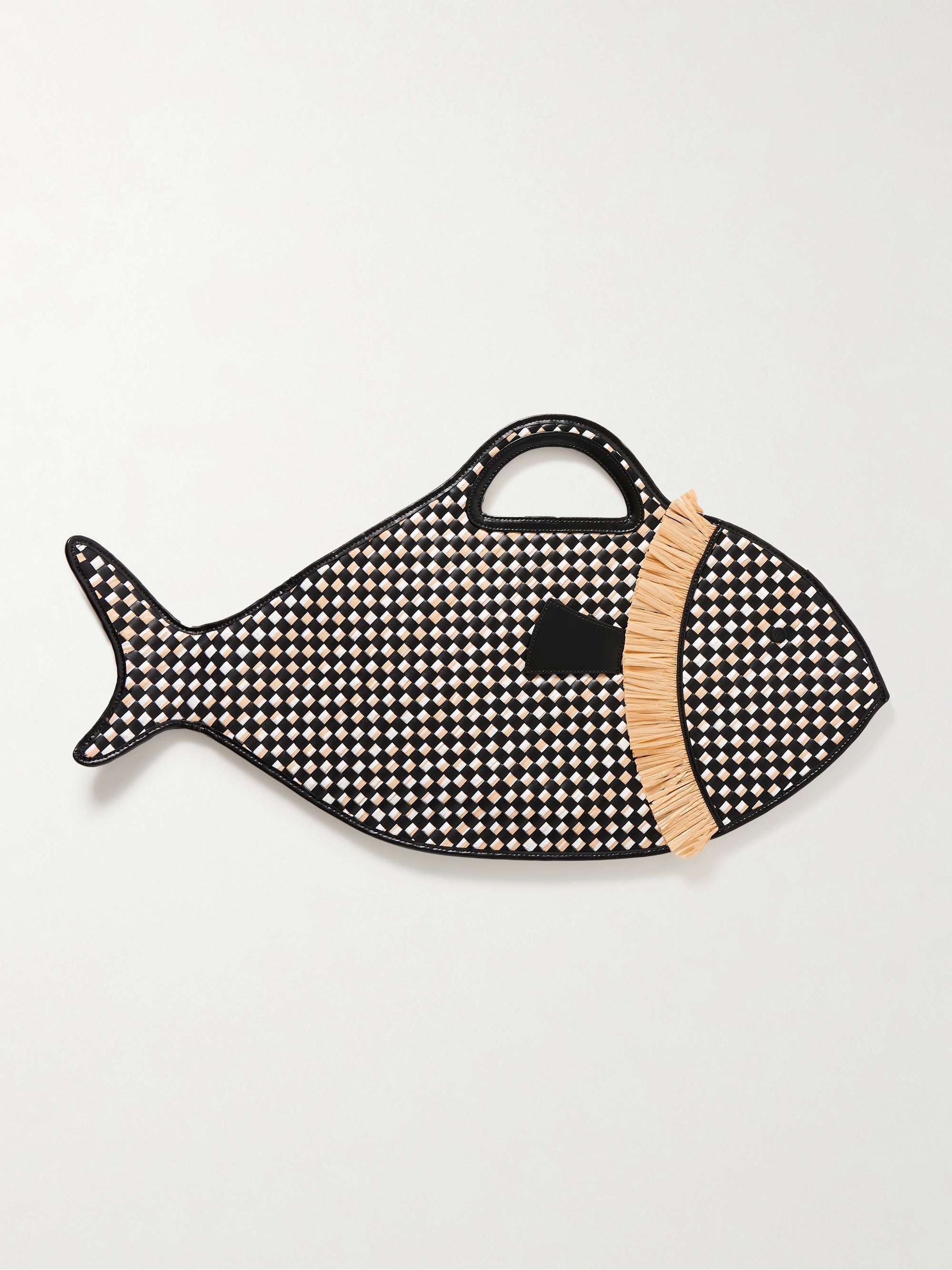 Cleo Fish Woven Leather and Raffia Tote