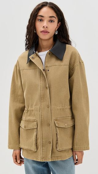 Pixie Market Faux Leather Collar Barn Jacket