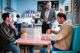 Martin Fowler is confronted by Peter Beale in EastEnders