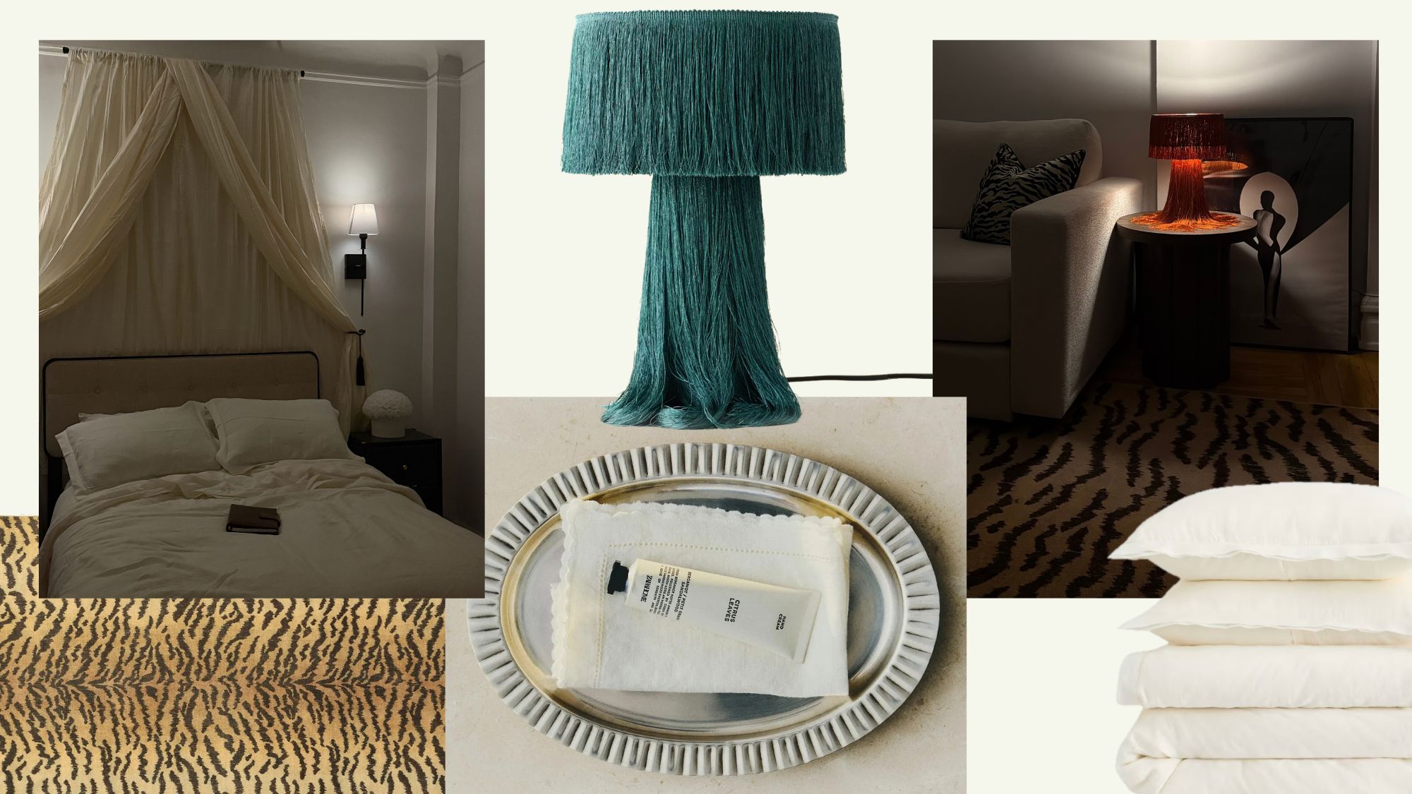 Collage of WWW associate beauty editor Alyssa Brascia's NYC home decor and products she used to decorate.