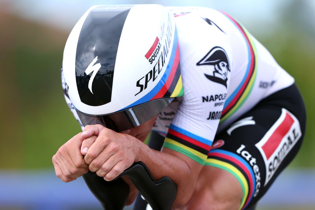 VALLADOLID SPAIN SEPTEMBER 05 Remco Evenepoel of Belgium and Team Soudal Quick Step sprints during the 78th Tour of Spain 2023 Stage 10 a 258km individual time trial stage from Valladolid to Valladolid UCIWT on September 05 2023 in Valladolid Spain Photo by Alexander HassensteinGetty Images