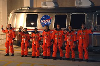 Seven astronaut crew of the space shuttle Discovery for the STS-131 space mission.