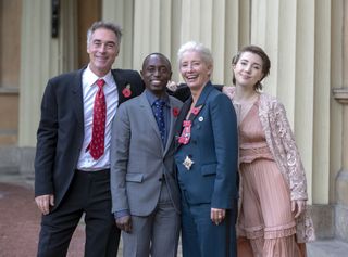 Emma Thompson, with her husband Greg Wise and children Gaia Wise and Tindy Agaba,