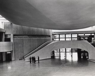 ontario science centre interior with curved staircase