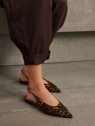 Robbie Leopard-Print Suede Slingback Flats