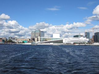 A view of the opera house across water