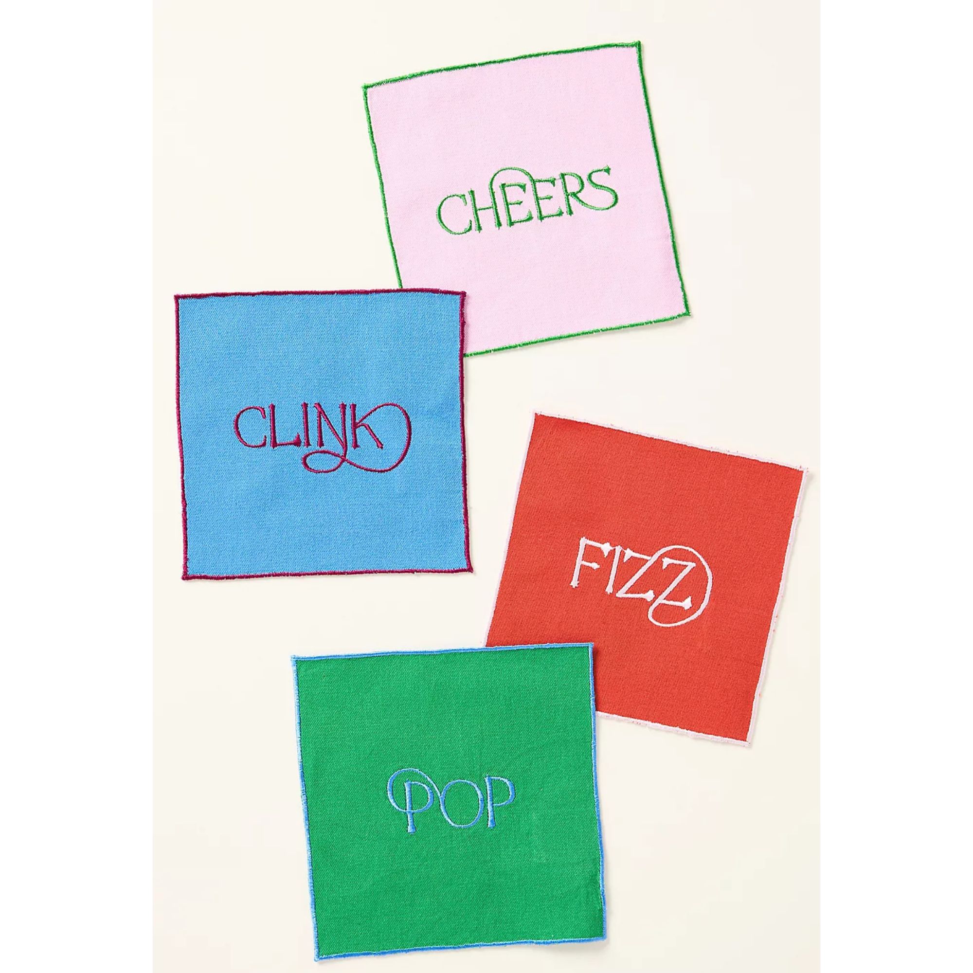 Anthropologie bar napkins in pink, blue, red and green