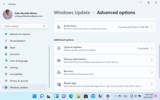 Windows 11 screenshot showing advanced options for Windows Update