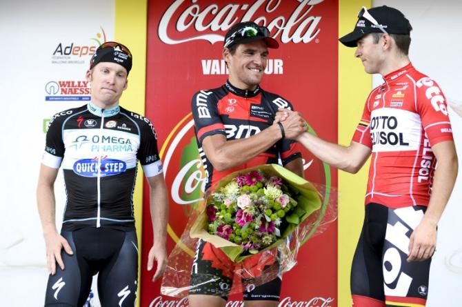 The 2014 GP de Wallonie podium: Jan Bakelants, Greg Van Avermaet and Tony Gallopin