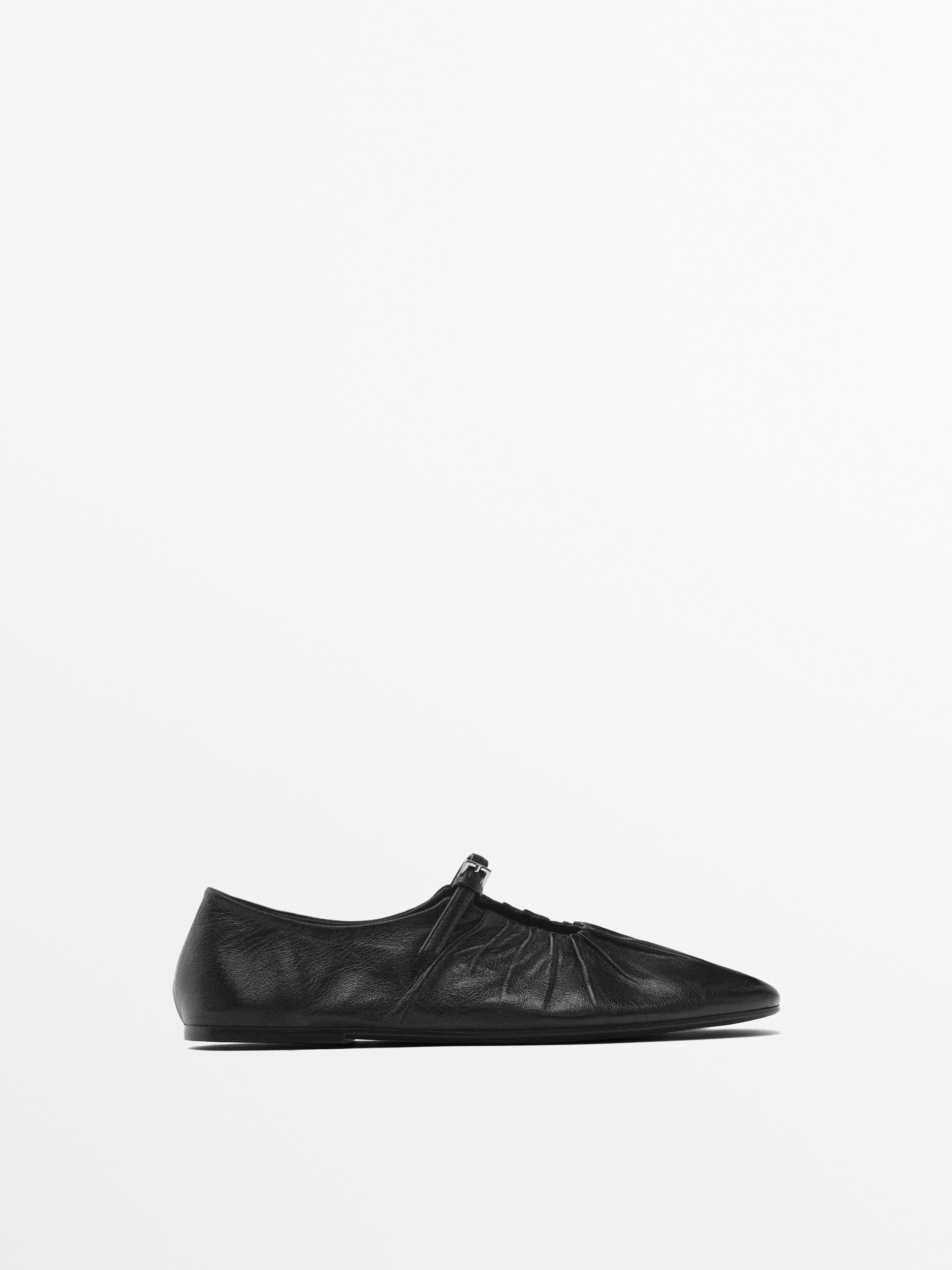 Leather Ballet Flats With Gathered Detail