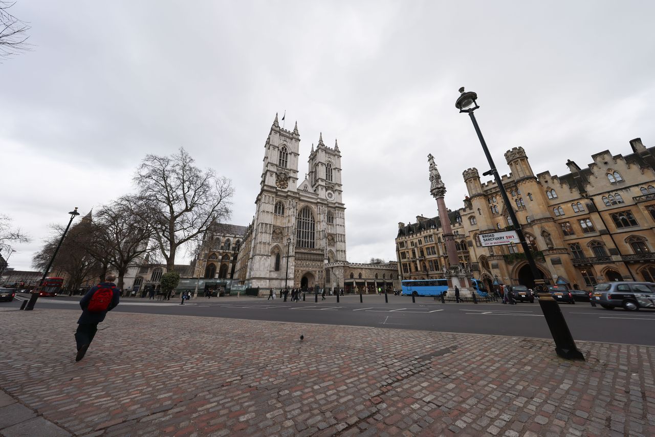 Westminster Abbey from across a road