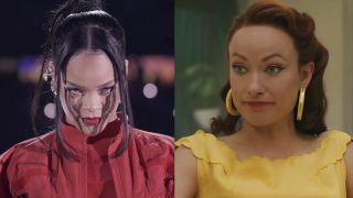 Rihanna performing at the Super Bowl halftime show, Olivia Wilde in Don't Worry Darling