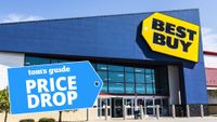Photo of a Best Buy store with blue skies in the background