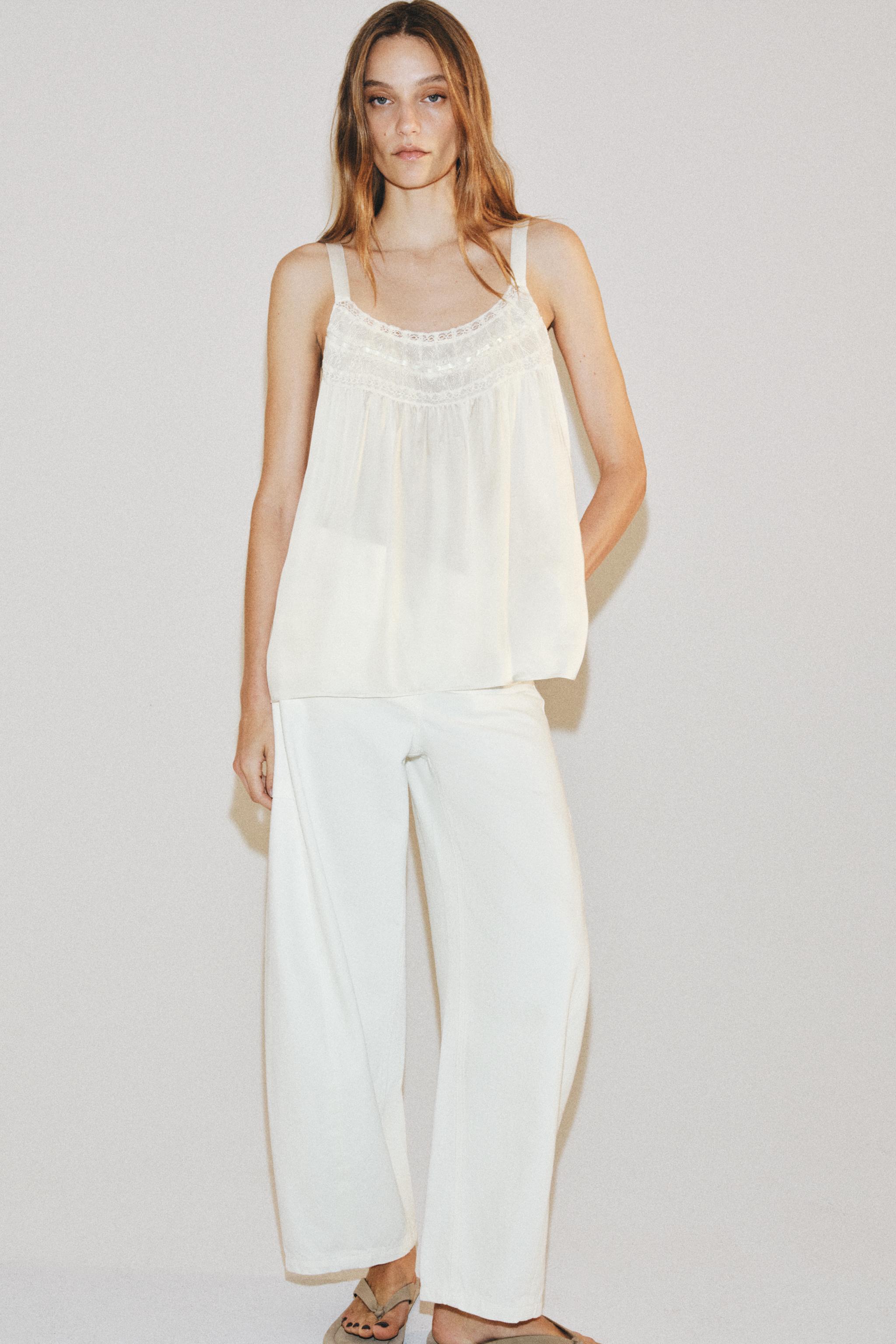 Zw Collection Lace Satin Effect Top