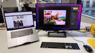 Philips 27B1U7903 monitor on desk connected to MacBook Pro