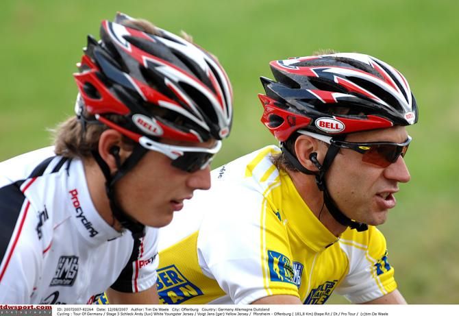 Andy Schleck and teammate Jens Voigt in 2007