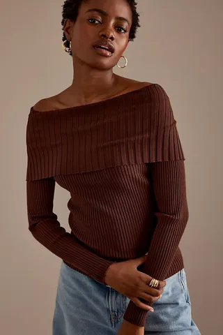 By Anthropologie Bardot Knitted Long-Sleeve Top