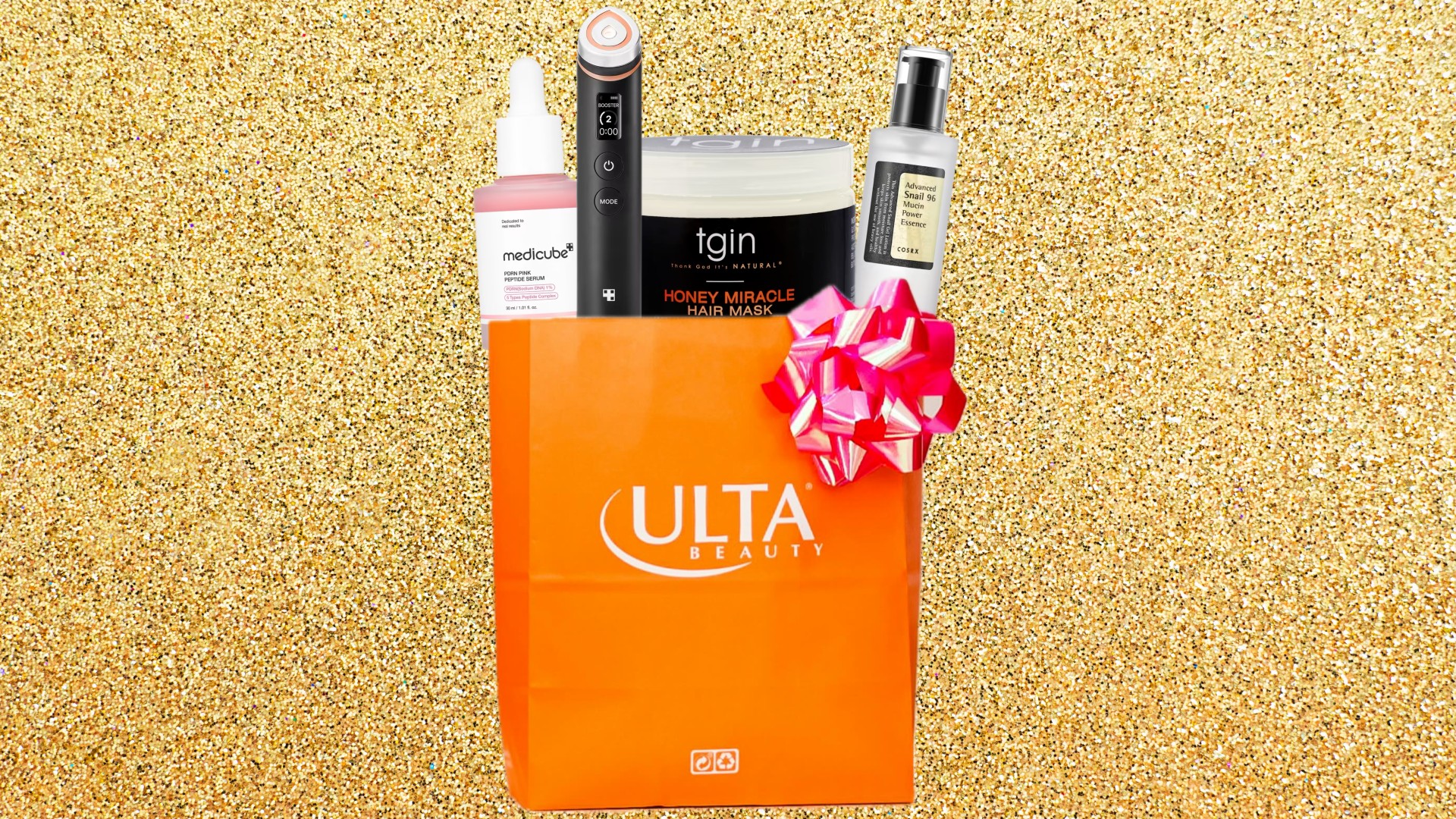 a graphic of a shopping bag filled with various beauty products