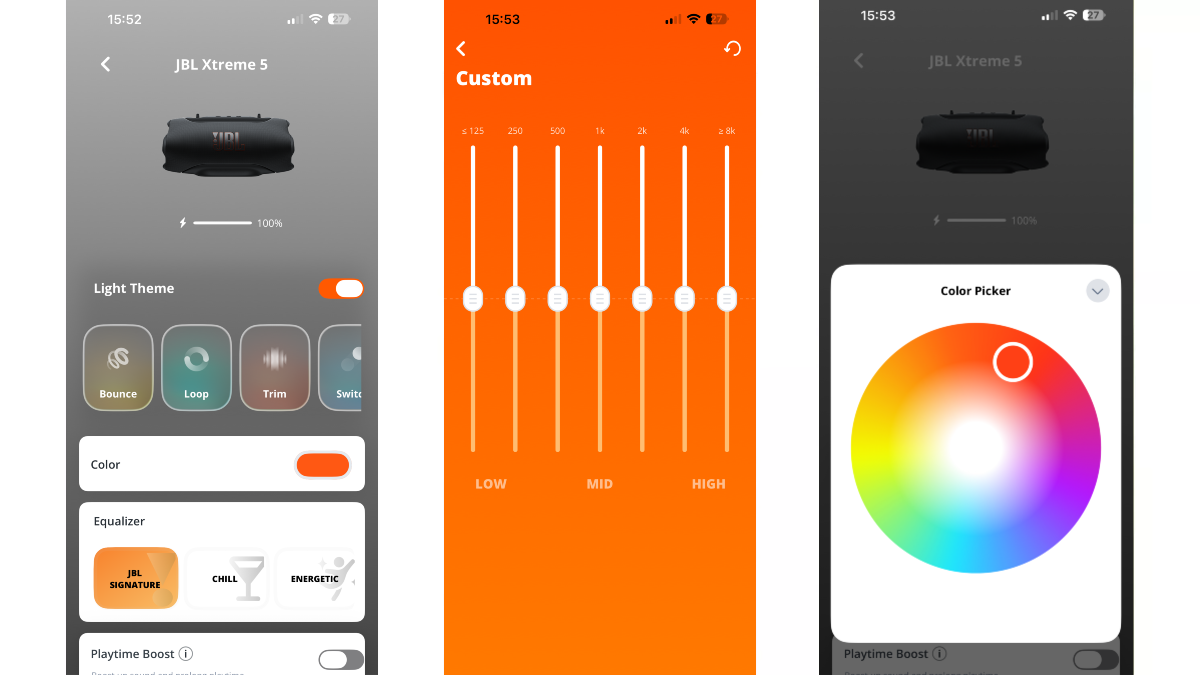 JBL Xtreme 5 app screenshots