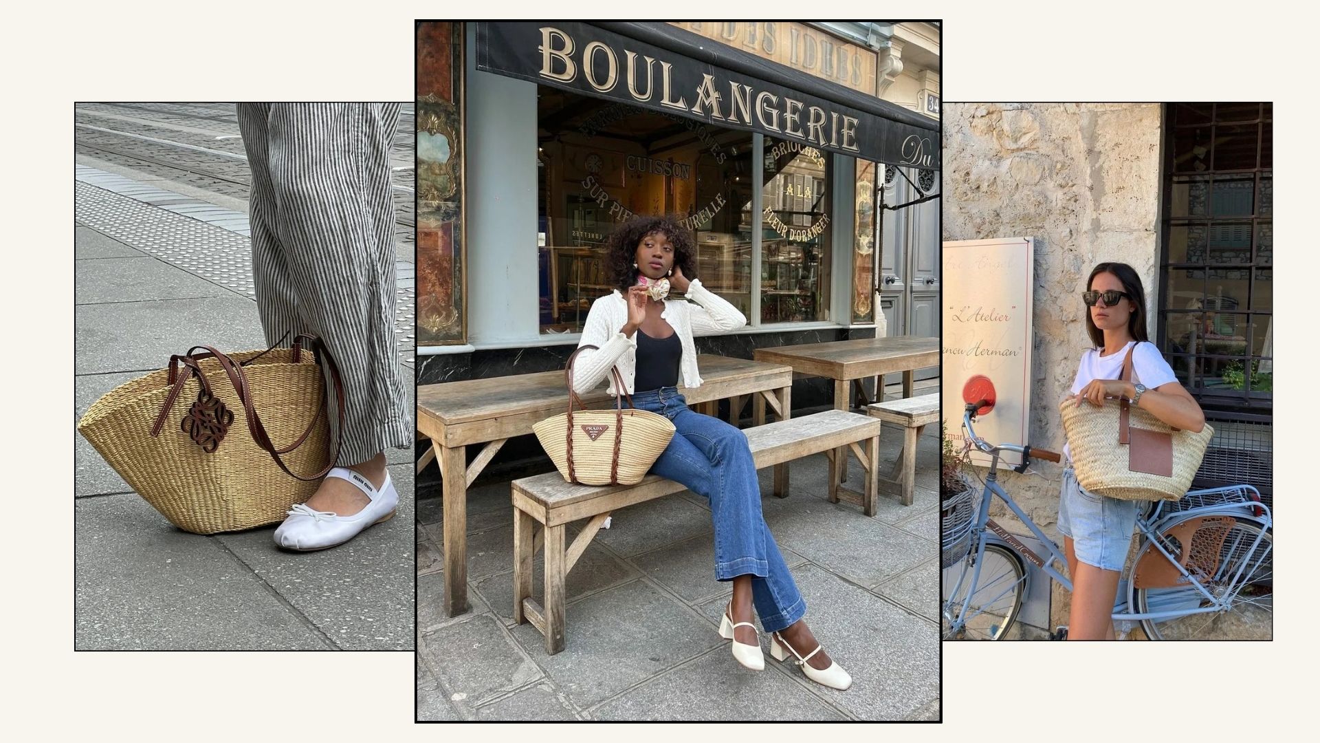 Three images of basket bags