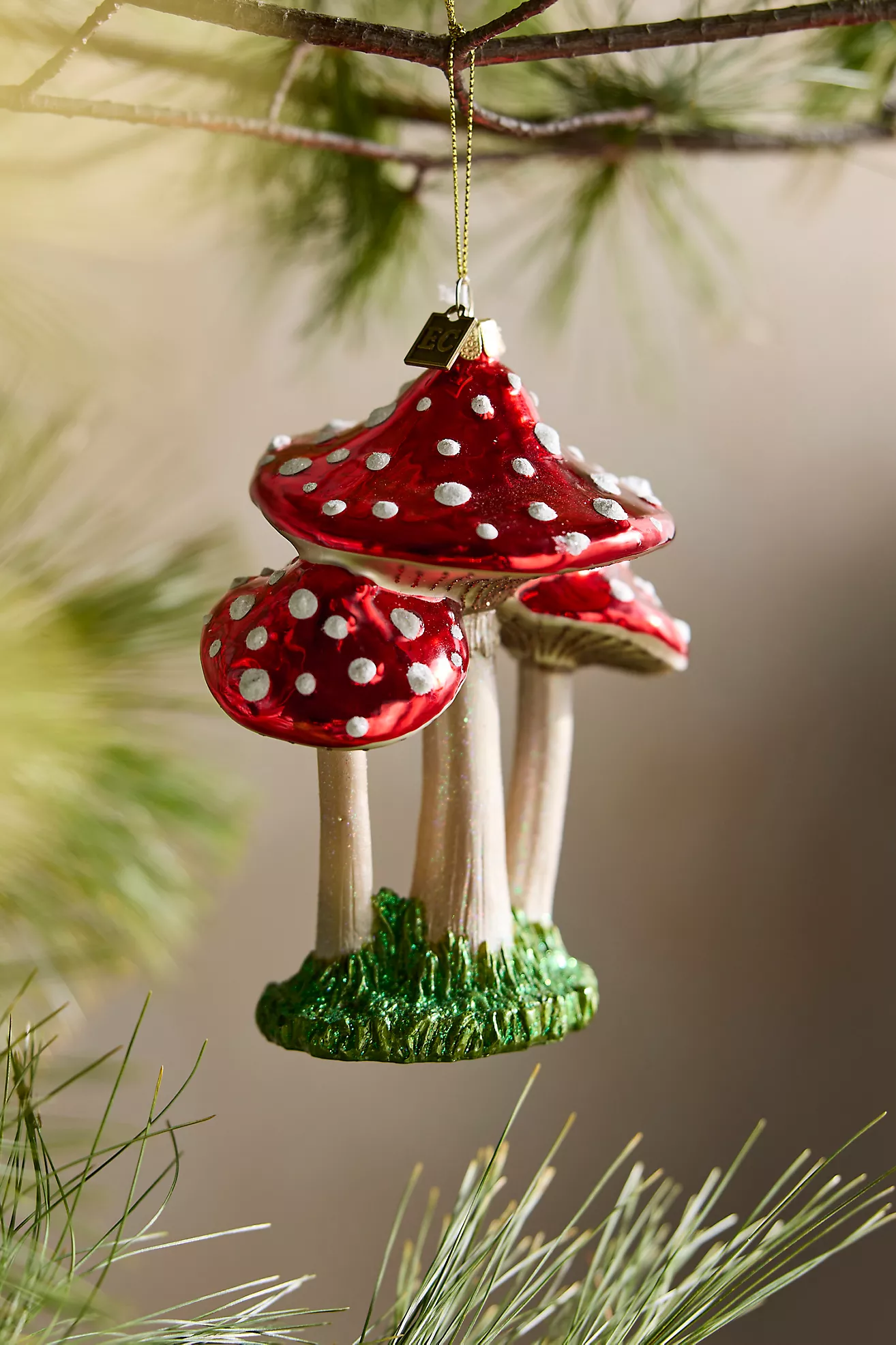 Mushroom Trio Glass Ornament