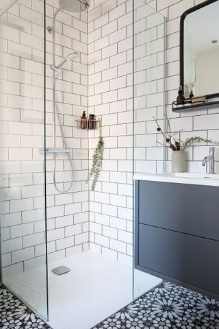 shower room with metro tiles