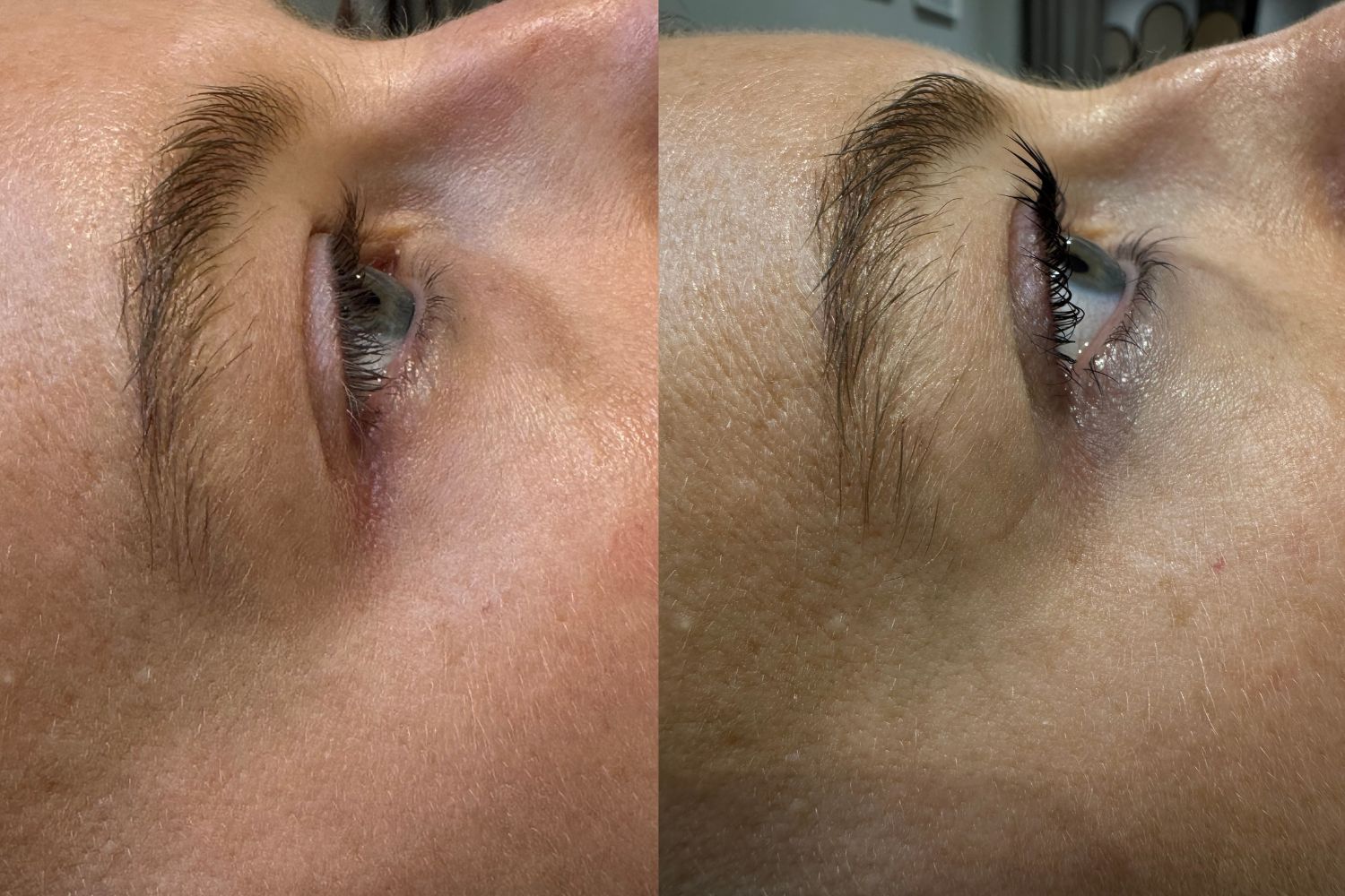 Katie Thomas&#039;s lashes before and after Korean Lash Lift
