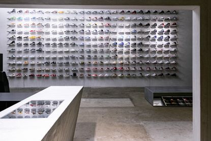 Large display wall of sneakers