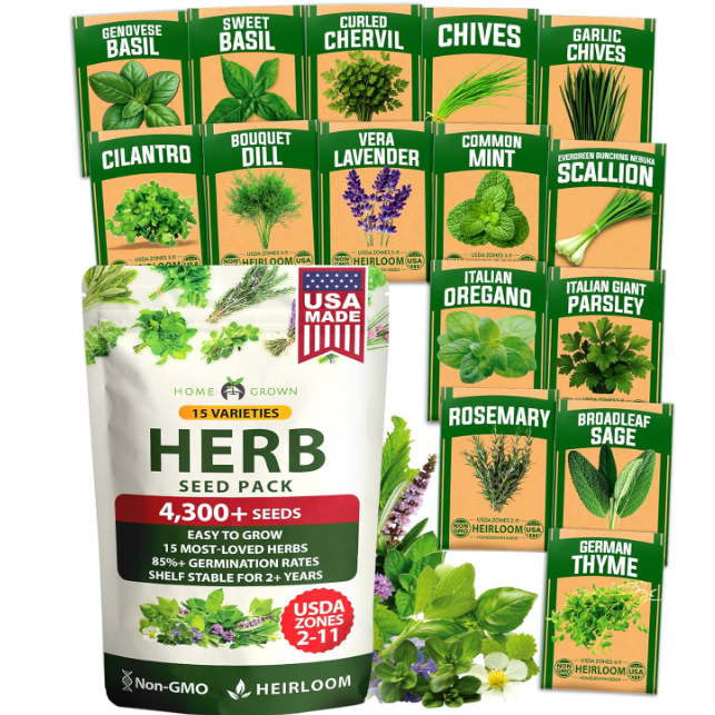 a mixed variety of herb seed packets