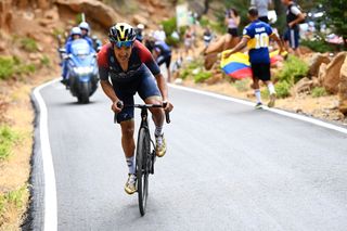 ESTEPONA SPAIN SEPTEMBER 01 Richard Carapaz of Ecuador and Team INEOS Grenadiers attacks to win the 77th Tour of Spain 2022 Stage 12 a 1927km stage from Salobrea Peas Blancas Estepona 1260m LaVuelta22 WorldTour on September 01 2022 in Estepona Spain Photo by Tim de WaeleGetty Images