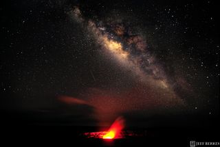 Perseid Meteor over the Kilauea Volcano, on Hawaii's Big Island in 2010.