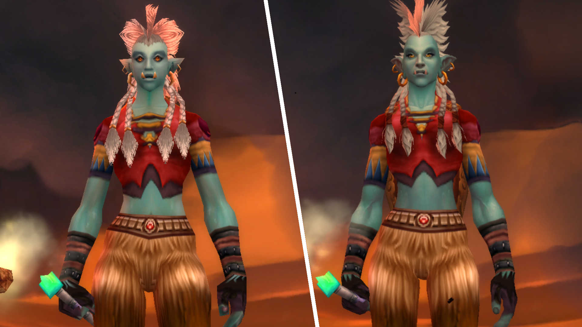 World of Warcraft: Forever - a SD model female troll (left) compared to a HD model female troll (right).