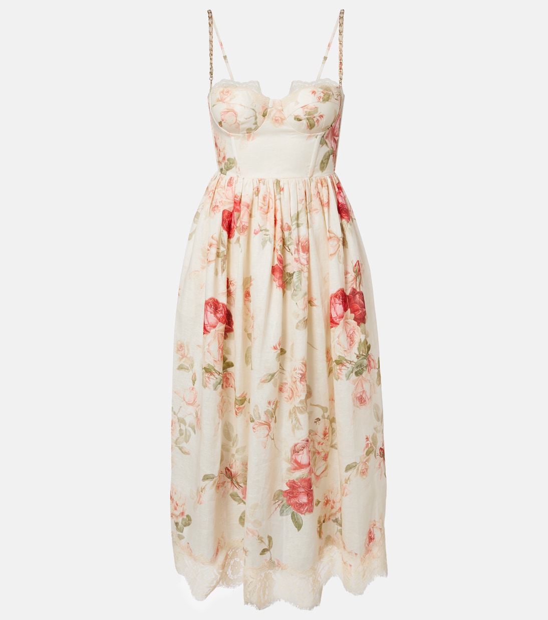 Roselight Floral Linen Midi Dress in Beige - Zimmermann
