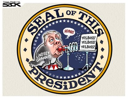 Political Cartoon U.S. Trump Seal Lindsey Graham
