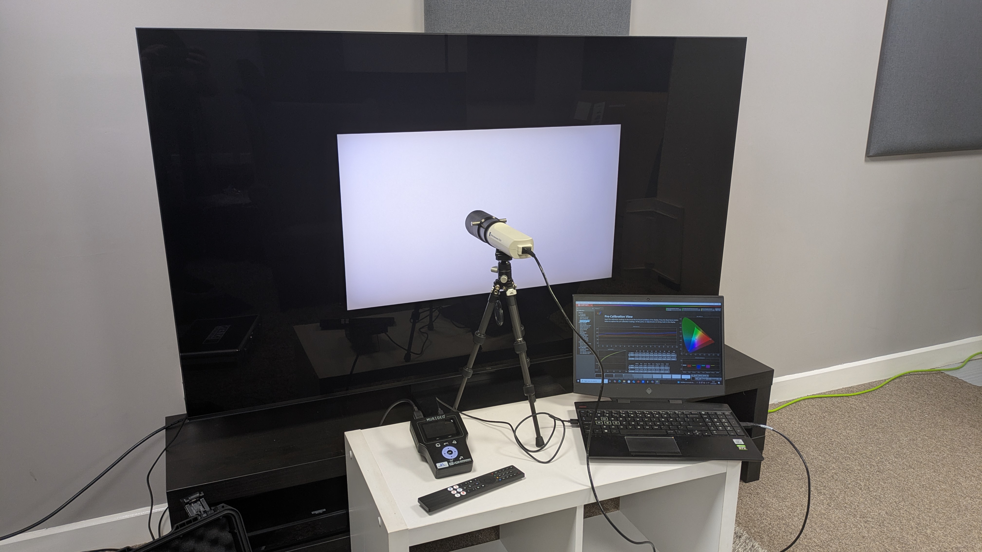 TCL C7K with testing equipment attached