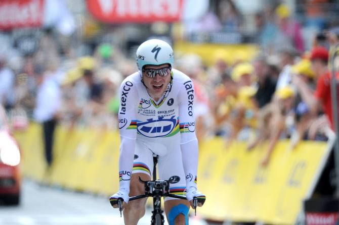 Tony Martin (Omega Pharma-QuickStep) crosses the line after the stage 20 time trial