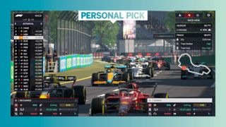 F1 Manager gameplay screen showing cars racing