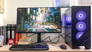 Alienware 27 4K Dual-Resolution Gaming Monitor review unit on a desk