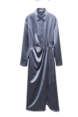 Long Sleeve Satin Midi Shirtdress