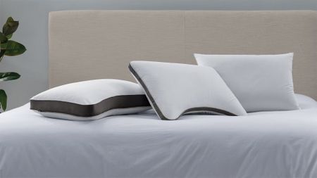 Three Sleep Number NaturalFit pillows resting on a bed
