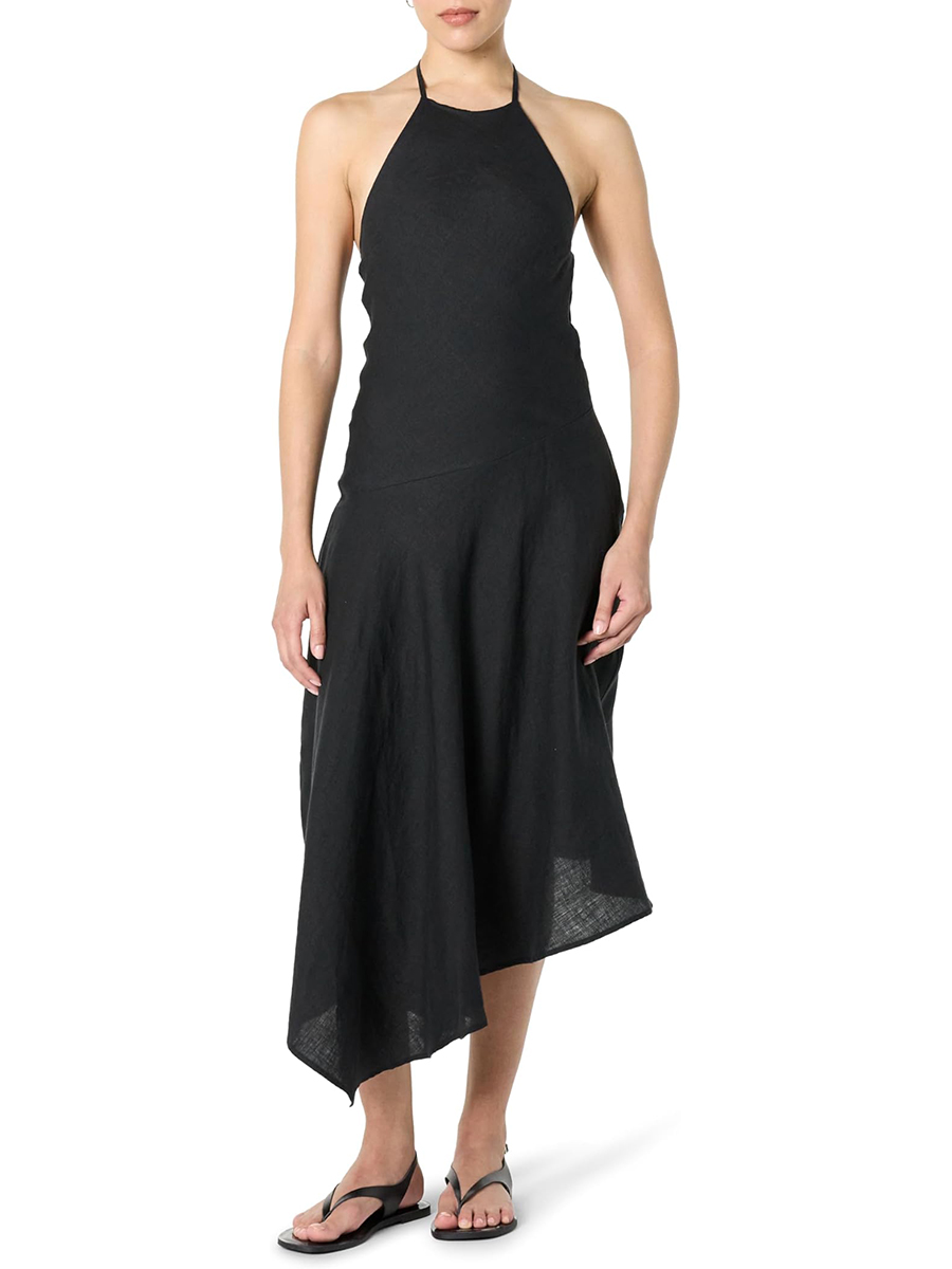 The Drop, The Drop Women&amp;rsquo;s Ciga Halter Linen Maxi Dress, Black, L