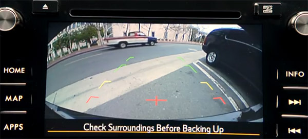 Subaru's rear-view camera in action.