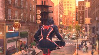History of open world game design on PlayStation; spider-man sits on a lampost