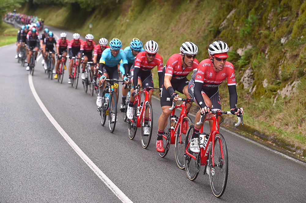 Trek-Segafredo set the pace on the front of the peloton during stage 20
