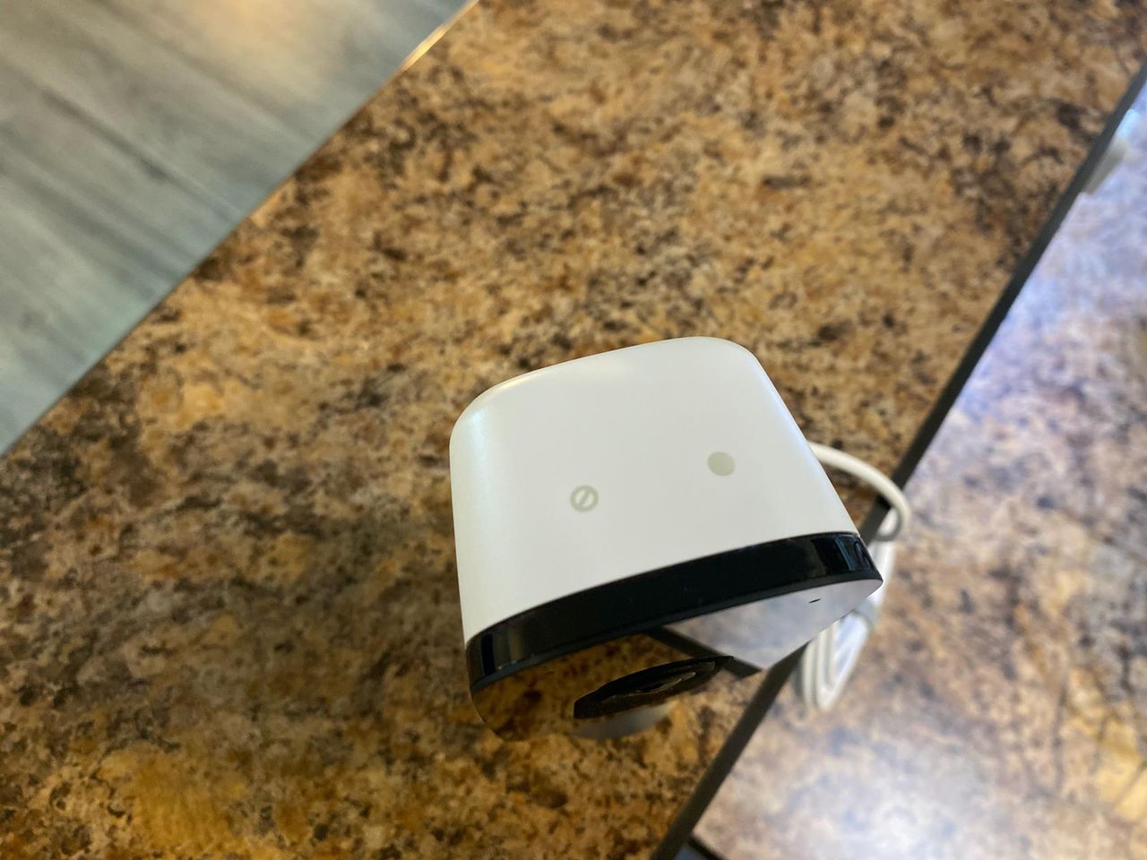 ecobee SmartCamera top view with voice assistant buttons on display