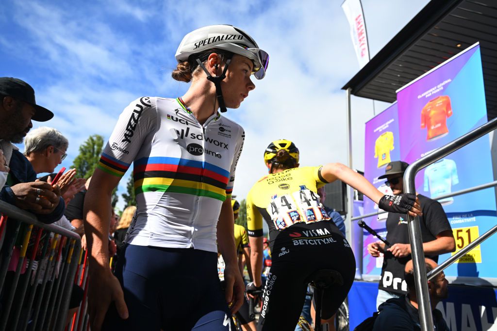LA GRANDE BEROCHE SWITZERLAND SEPTEMBER 06 Lotte Kopecky of Belgium and Team SD Worx Protime prior to the 3rd Tour de Romandie Feminin 2024 Stage 1 a 1338km stage from La Grande Beroche to Lausanne 511m UCIWWT on September 06 2024 in La Grande Beroche Switzerland Photo by Luc ClaessenGetty Images