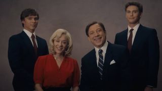 Nicholas Alexander Chavez, Chloë Sevigny, Javier Bardem, and Cooper Koch in Monsters: The Lyle And Erik Menendez Story