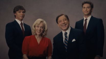 Nicholas Alexander Chavez, Chlo&euml; Sevigny, Javier Bardem, and Cooper Koch in Monsters: The Lyle And Erik Menendez Story