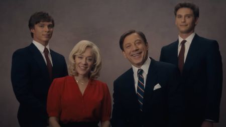 Nicholas Alexander Chavez, Chlo&euml; Sevigny, Javier Bardem, and Cooper Koch in Monsters: The Lyle And Erik Menendez Story