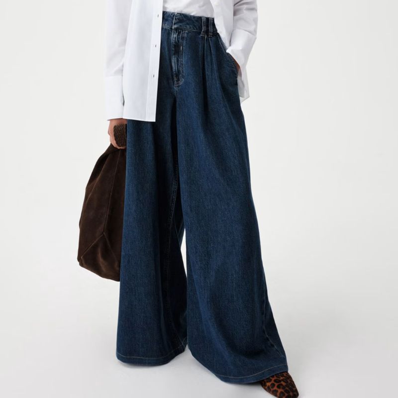 M&amp;amp;S, Twill Pleated Formal Wide Leg Jean